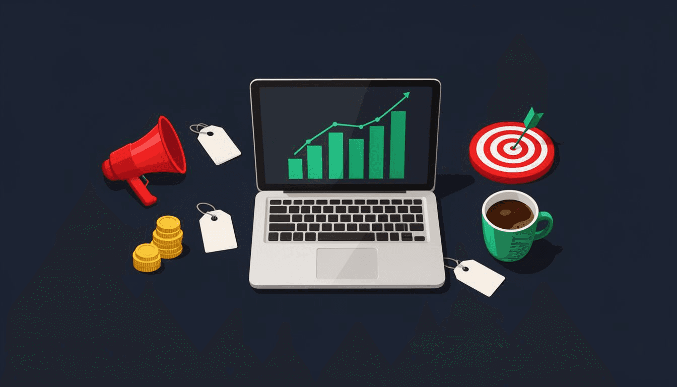 Digital marketing agency pricing guide illustration with charts, price tags, and growth metrics for 2026