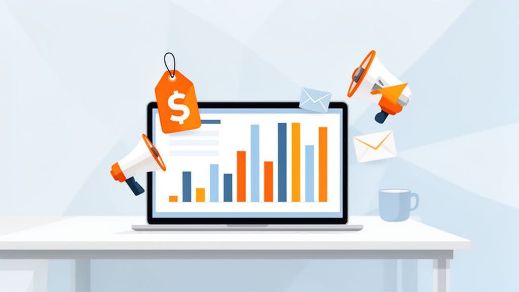 Digital marketing pricing dashboard with rising charts and price tag — how much does digital marketing cost in 2026